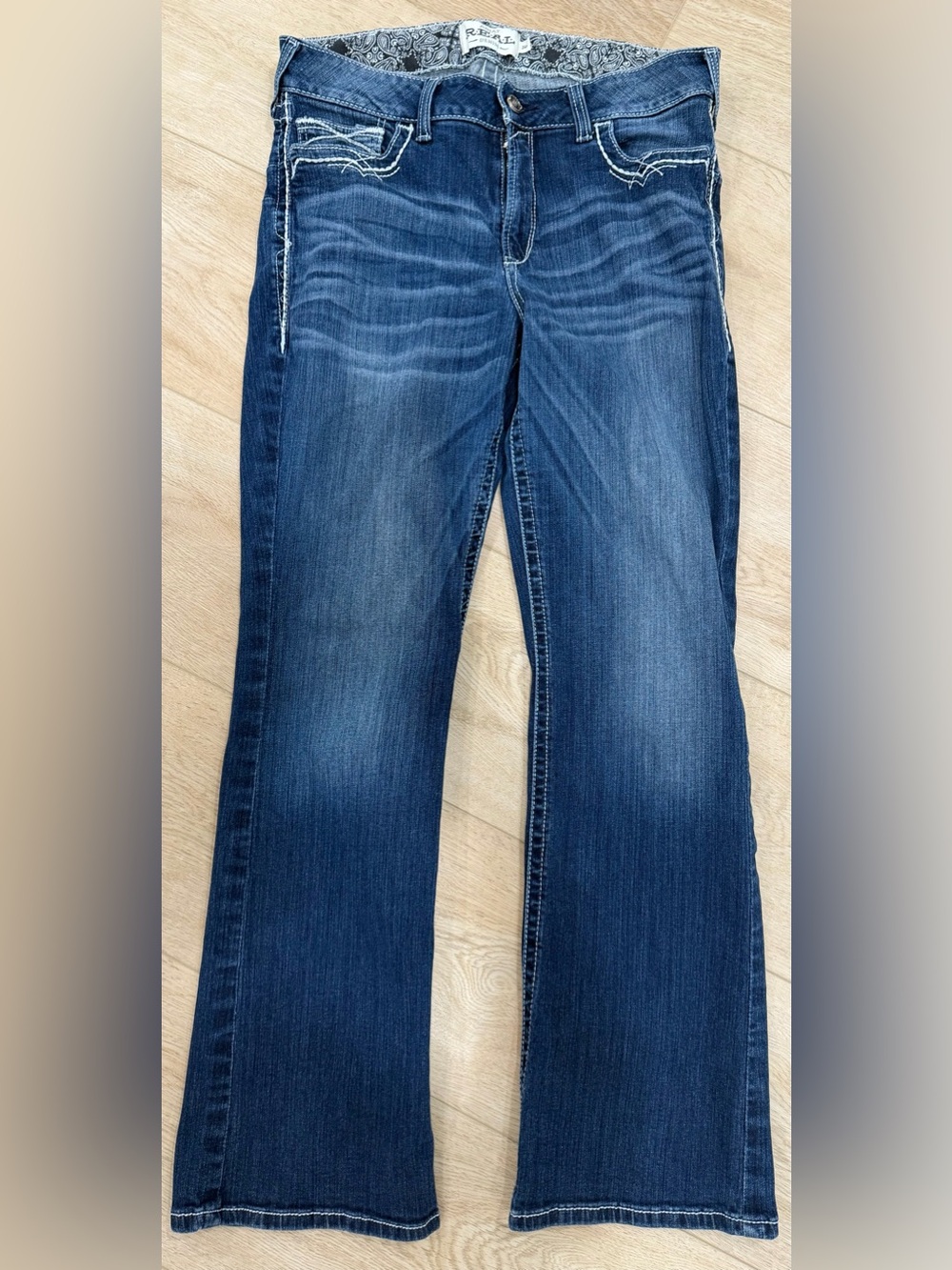 Ariat Real Denim Jeans Women’s 34R Marine Mid Rise Boot Cut Entwined